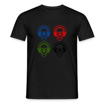 Skulls listening to music with headphones - Men's T-Shirt - black - Front - AI Model Male 178 light (178cm)