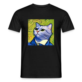 Katze gemalt von Van Gogh - Männer T-Shirt - Schwarz - Vorne - AI Model Male 178 light (178cm)