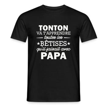 tonton va t apprendre les bêtises de papa - T-shirt homme - noir - Devant - AI Model Male 178 light (178cm)