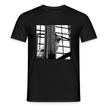 The cat on the roof - Men's T-Shirt - black - Front - AI Model Male 178 light (178cm)