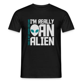 human costume alien Zitat - Männer T-Shirt - Schwarz - Vorne - AI Model Male 178 light (178cm)