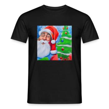 Weihnachtsmann mit Tannenbaum - Männer T-Shirt - Schwarz - Vorne - AI Model Male 178 light (178cm)