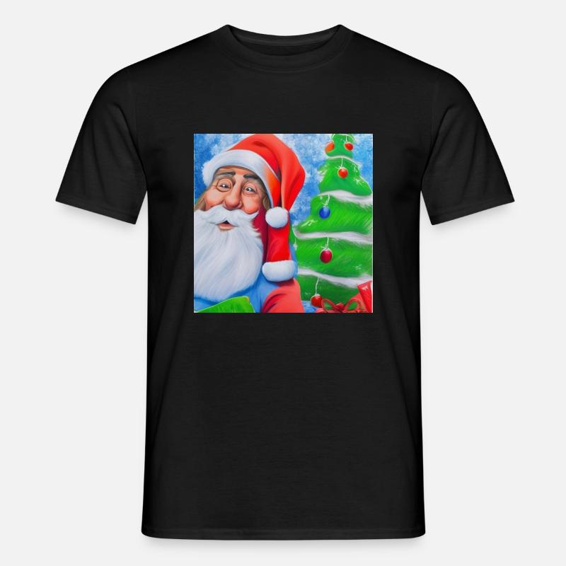 Weihnachtsmann mit Tannenbaum - Männer T-Shirt - Schwarz