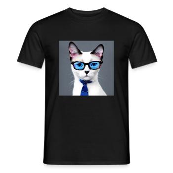 Cute cat Tom with glasses - Men's T-Shirt - black - Front - AI Model Male 178 light (178cm)