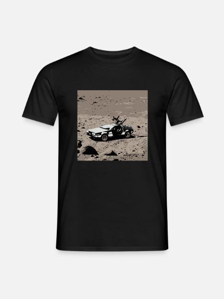 Delorean on the Moon - Männer T-Shirt - Schwarz