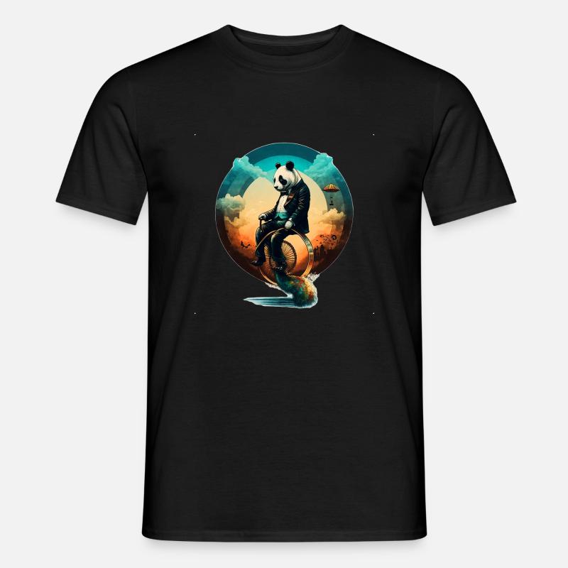 Panda auf einem Einrad - Männer T-Shirt - Schwarz