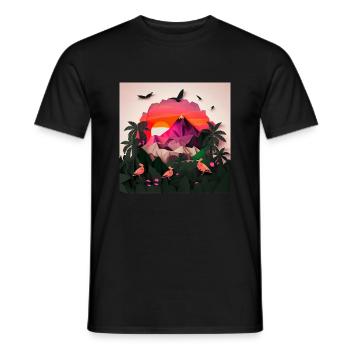 beautiful lush jungle with mountains, origami - Männer T-Shirt - Schwarz - Vorne - AI Model Male 178 light (178cm)