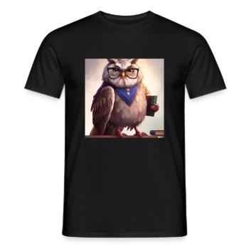 Owl comme bibliothécaire art numérique - T-shirt homme - noir - Devant - AI Model Male 178 light (178cm)