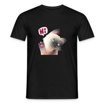 Câlin bonjour chat - T-shirt homme - noir - Devant - AI Model Male 178 light (178cm)