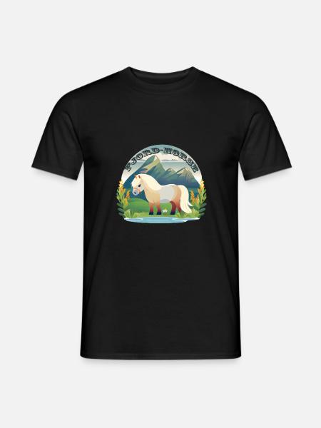 Cheval norvégien des fjords sur chevaux d’herbe - T-shirt homme - noir