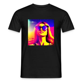 Space adventure lady - Men's T-Shirt - black - Front - AI Model Male 178 light (178cm)