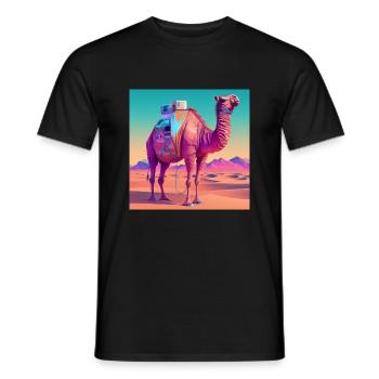 CAMEL VAPORWAVE, ART MODERNE, COULEURS NÉON - T-shirt homme - noir - Devant - AI Model Male 178 light (178cm)