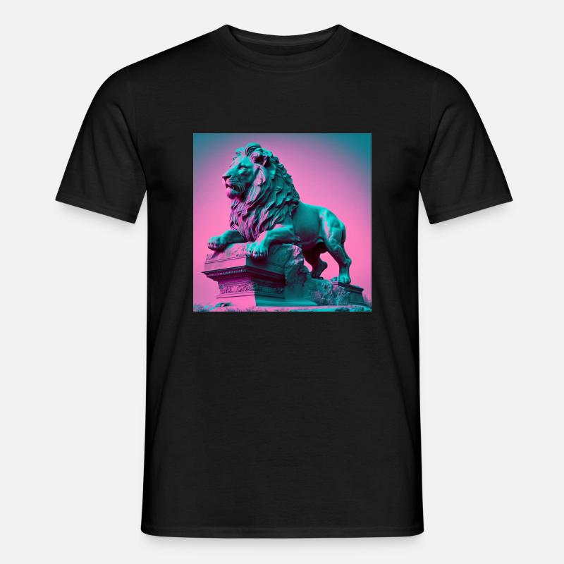 LÖWE STATUE VAPORWAVE, moderne Kunst, Neon Farben - Männer T-Shirt - Schwarz