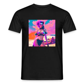 Woman in front of sports car 2 - Men's T-Shirt - black - Front - AI Model Male 178 light (178cm)