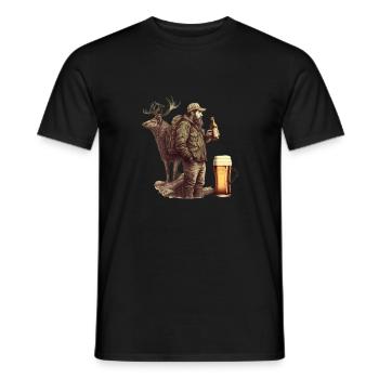 Rencontre sauvage : Chasseur de bière et cerf - T-shirt homme - noir - Devant - AI Model Male 178 light (178cm)