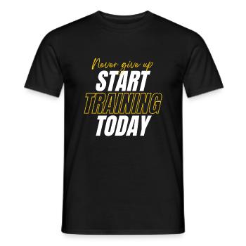 Never Give Up - Motivating Gift for Athletes - Men's T-Shirt - black - Front - AI Model Male 178 light (178cm)