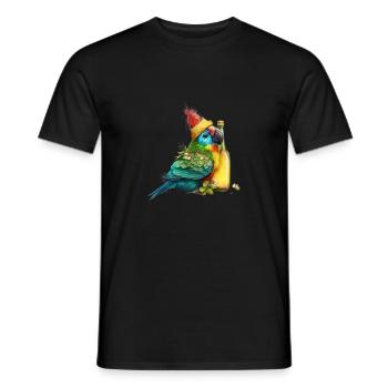 Parrot cuddles with beer - Men's T-Shirt - black - Front - AI Model Male 178 light (178cm)