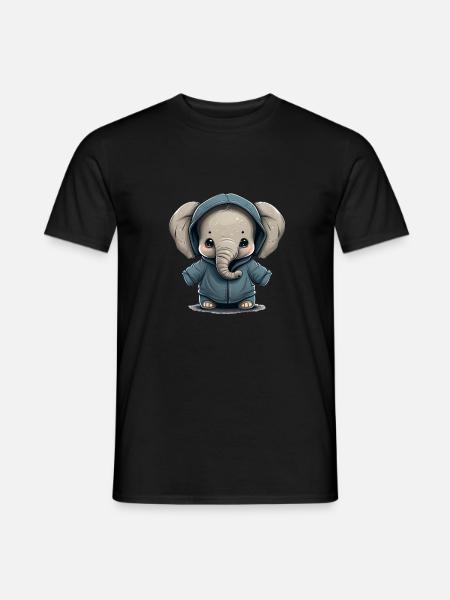 Babyelefant mit Hoodie - Männer T-Shirt - Schwarz