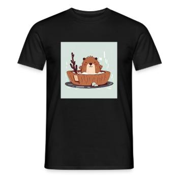 Castor mignon dans la baignoire - T-shirt homme - noir - Devant - AI Model Male 178 light (178cm)