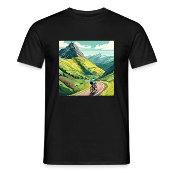 Un cycliste sur route escalade la montagne en France Alpes - T-shirt homme - noir - Devant - AI Model Male 178 light (178cm)