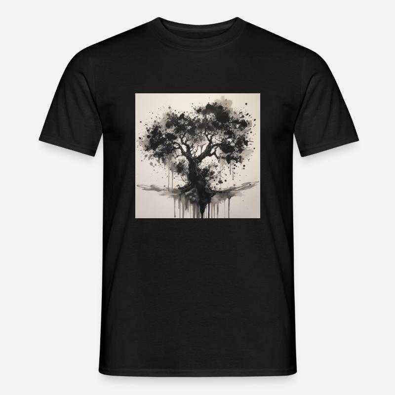 Schwarzer Baum im Aquarell-Stil - Männer T-Shirt - Schwarz