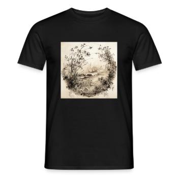 Aquarelle Illustration de forêt - T-shirt homme - noir - Devant - AI Model Male 178 light (178cm)