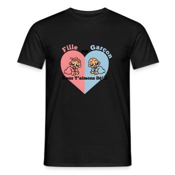 fille ou garcon nous taimons deja - T-shirt homme - noir - Devant - AI Model Male 178 light (178cm)