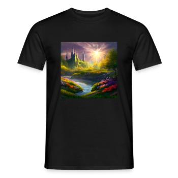 Peinture d’un paysage fantastique au lever du soleil - T-shirt homme - noir - Devant - AI Model Male 178 light (178cm)