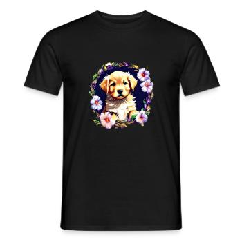 Dog Golden Retriever Puppy Animal Lover Flowers - Men's T-Shirt - black - Front - AI Model Male 178 light (178cm)