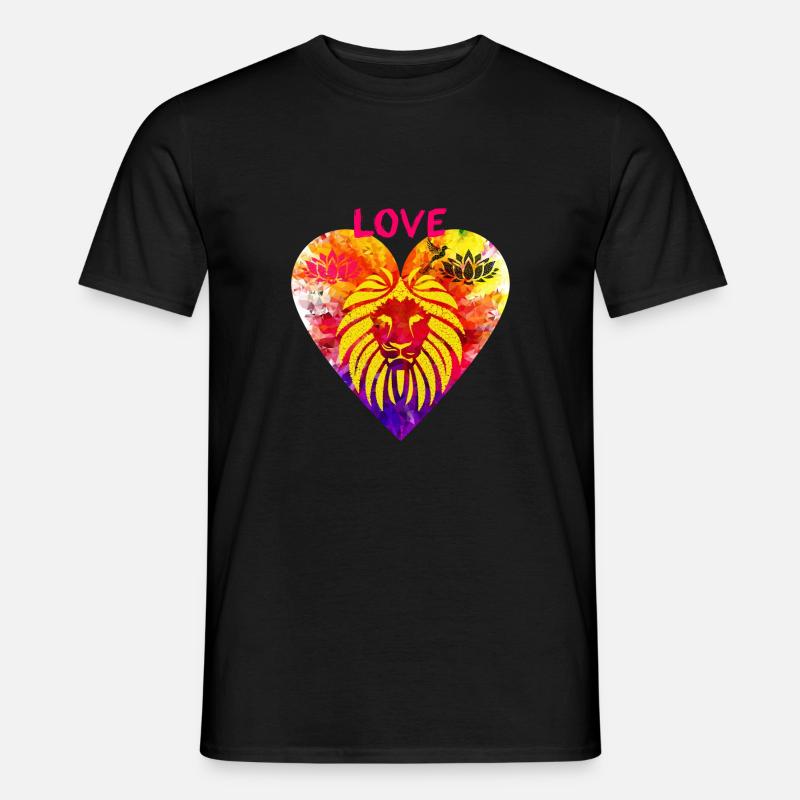 Herz mit Löwe - Männer T-Shirt - Schwarz