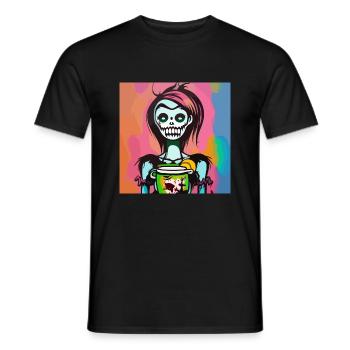 Zombie Girl with Coffee - Deadbucks - Men's T-Shirt - black - Front - AI Model Male 178 light (178cm)