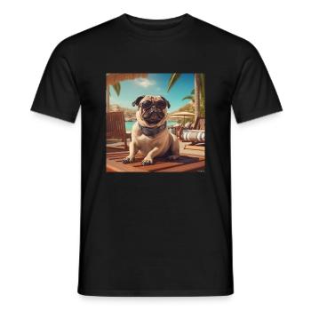 Pug with sunglasses on vacation at the beach - Men's T-Shirt - black - Front - AI Model Male 178 light (178cm)