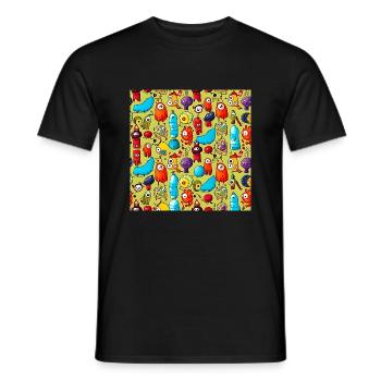 Happy Monsters Muster - Männer T-Shirt - Schwarz - Vorne - AI Model Male 178 light (178cm)