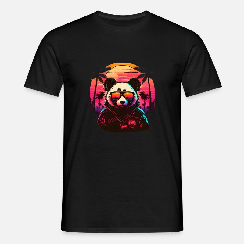 Synthwave Panda Sunset - Männer T-Shirt - Schwarz