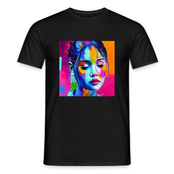 farbiges Gesicht - in Gedanken - Männer T-Shirt - Schwarz - Vorne - AI Model Male 178 light (178cm)