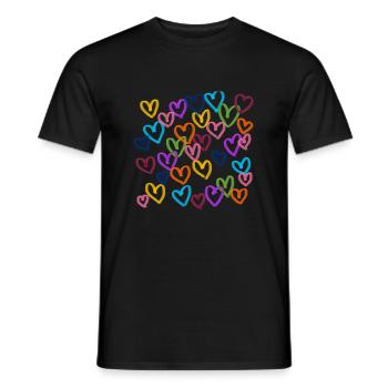 Many little hearts on T-shirt - Men's T-Shirt - black - Front - AI Model Male 178 light (178cm)