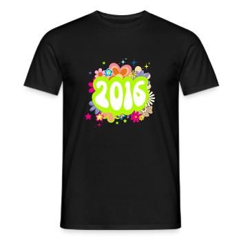 Year 2016 anniversary Groovy floral - Men's T-Shirt - black - Front - AI Model Male 178 light (178cm)