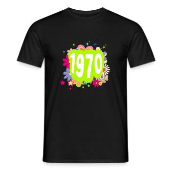 Year 1970 anniversary Floral Groovy - Men's T-Shirt - black - Front - AI Model Male 178 light (178cm)