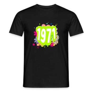 Année 1971 anniversaire Groovy floral - T-shirt homme - noir - Devant - AI Model Male 178 light (178cm)