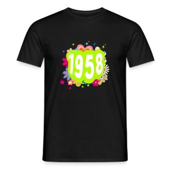 Année 1958 anniversaire Groovy floral - T-shirt homme - noir - Devant - AI Model Male 178 light (178cm)