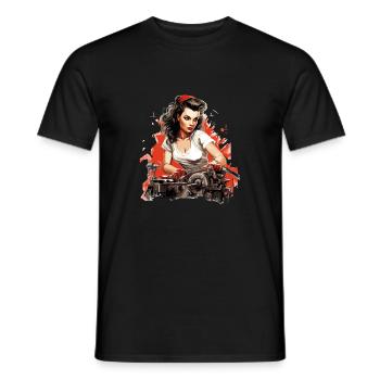 Pinup aurélia mechanic - Men's T-Shirt - black - Front - AI Model Male 178 light (178cm)