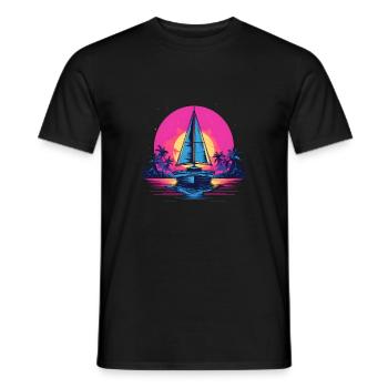 Synthwave Yacht sunset - Men's T-Shirt - black - Front - AI Model Male 178 light (178cm)