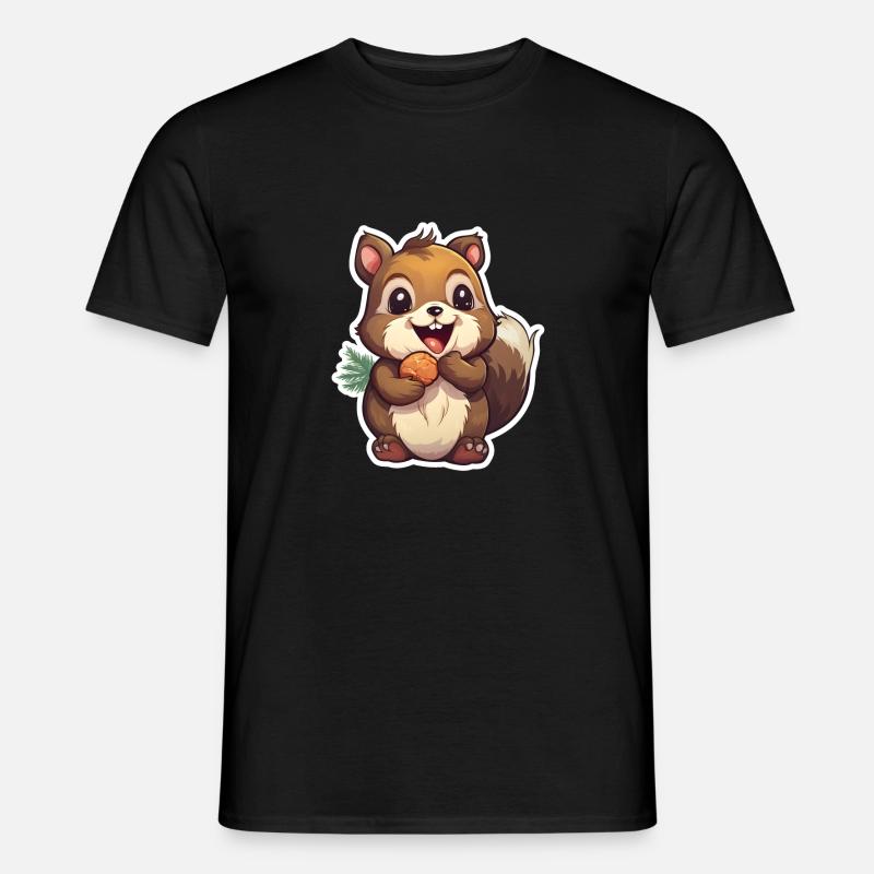 Süßes Eichhörnchen mit Nuss - Männer T-Shirt - Schwarz
