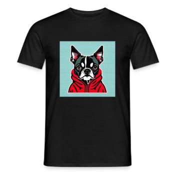 Boston Terrier in a Red Hoodie - Men's T-Shirt - black - Front - AI Model Male 178 light (178cm)