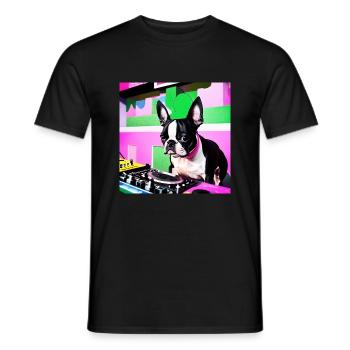 Boston Terrier DJ - T-shirt homme - noir - Devant - AI Model Male 178 light (178cm)