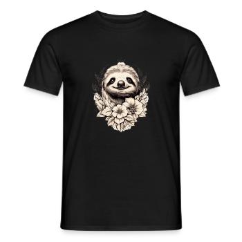 Faultier Zeichnung mit Blumen - Männer T-Shirt - Schwarz - Vorne - AI Model Male 178 light (178cm)