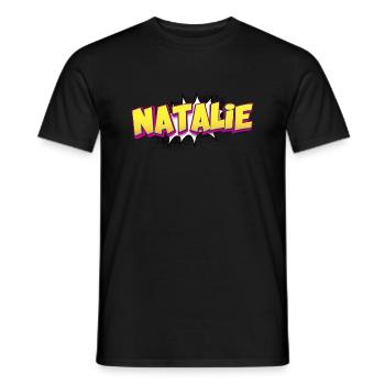 Natalie Benutzerdefinierter Name Comic-Buch-Stil Pop-Art, - Männer T-Shirt - Schwarz - Vorne - AI Model Male 178 light (178cm)