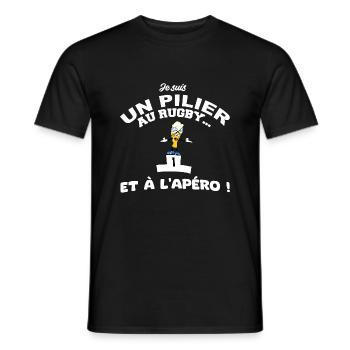 Cadeau Apéro : Pilier au Rugby ! - T-shirt homme - noir - Devant - AI Model Male 178 light (178cm)
