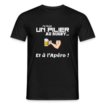 Cadeau Apéro : Pilier au Rugby ! - T-shirt homme - noir - Devant - AI Model Male 178 light (178cm)