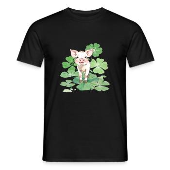 Glücksschwein auf Vierblättrigem Kleeblatt - Männer T-Shirt - Schwarz - Vorne - AI Model Male 178 light (178cm)